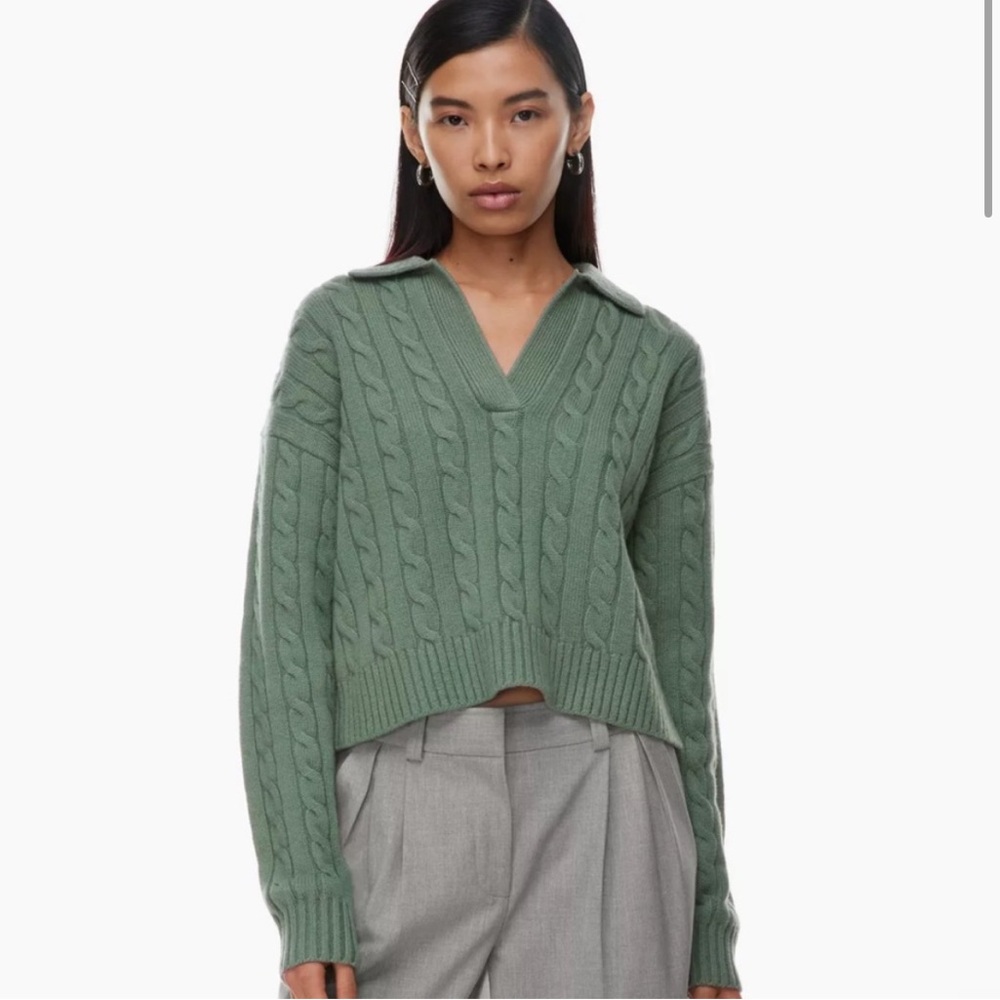 Aritzia Sage V-Neck Cable Sweater